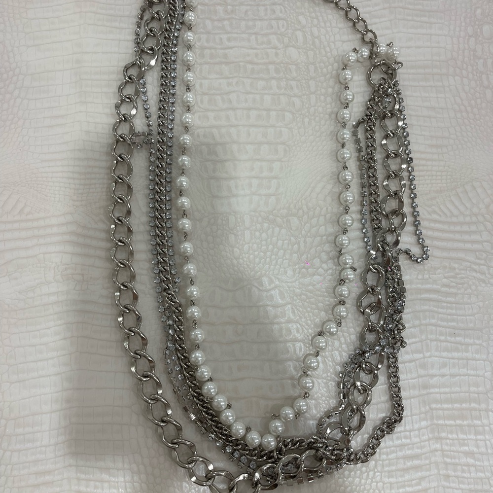 Elegant Silver and White Layered Necklace